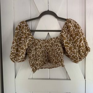 Rylee + Cru Floral Puff Sleeve Midi Dress - Brown and Cream